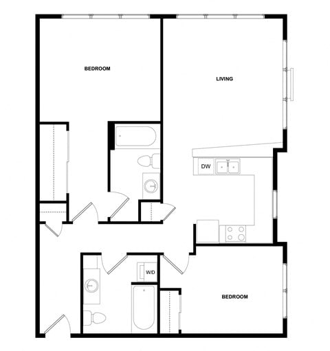 Floor plan for 2 beds, 2 baths, 1054 sqft